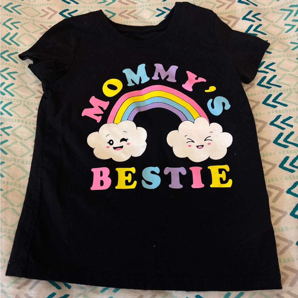 The Children's Place Black Tee with Rainbow and Cloud Design